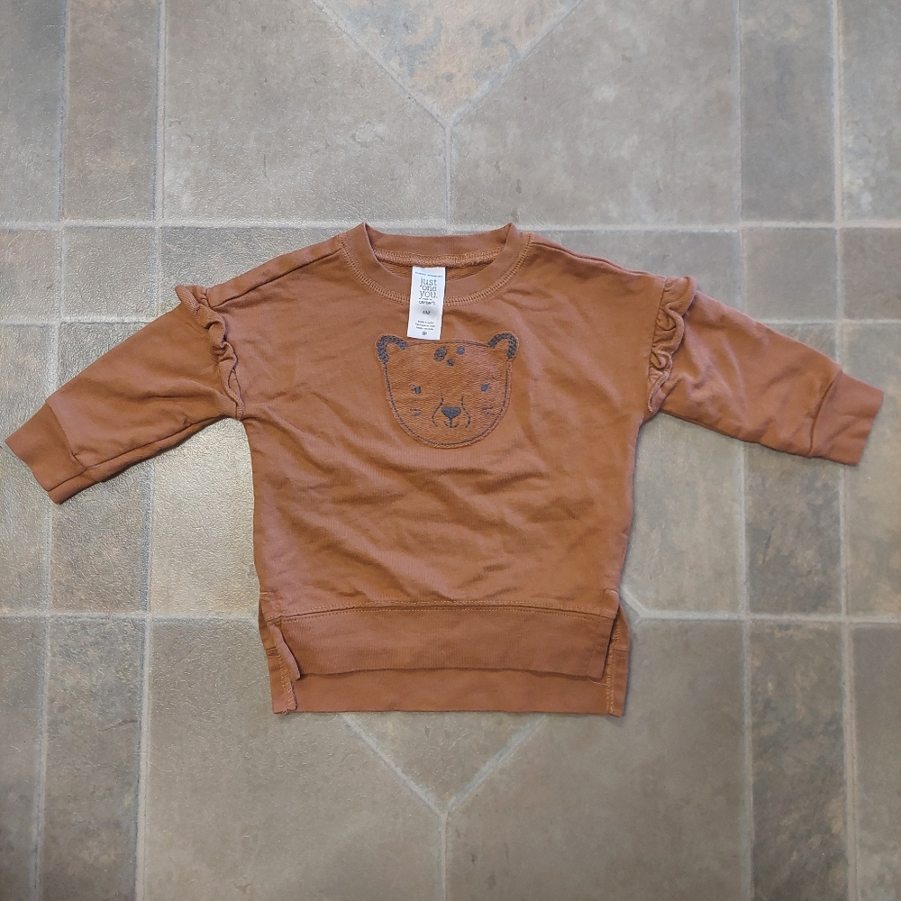 Carter's Baby Cat Brown Long Sleeve Frilled Sweater Cotton Size 6m Like New